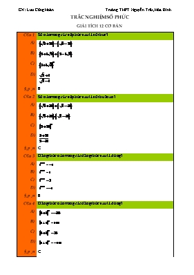 Trắc nghiệm Số phức môn Giải tích 12 (Cơ bản) - Lưu Công Hoàn